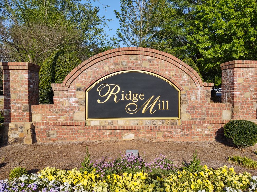 MONUMENT SIGNS Ridge Mill subdivision brick entrance monument sign in Cobb County GA, Metro Atlanta