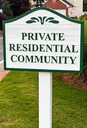 Private Residential Community sign installed at a neighborhood entrance in Georgia.