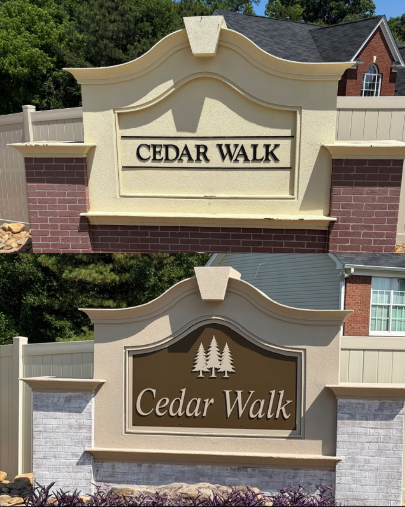 Monument sign refresh and reface for Cedar Walk subdivision in Conley, Georgia