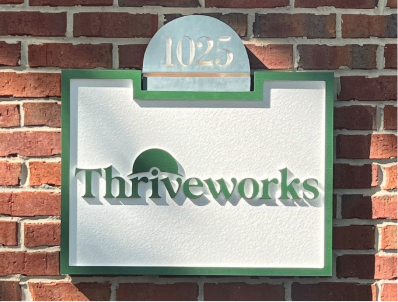 Alpharetta, Georgia business, Thriveworks tenant sign routed and painted by Subdivision Signs