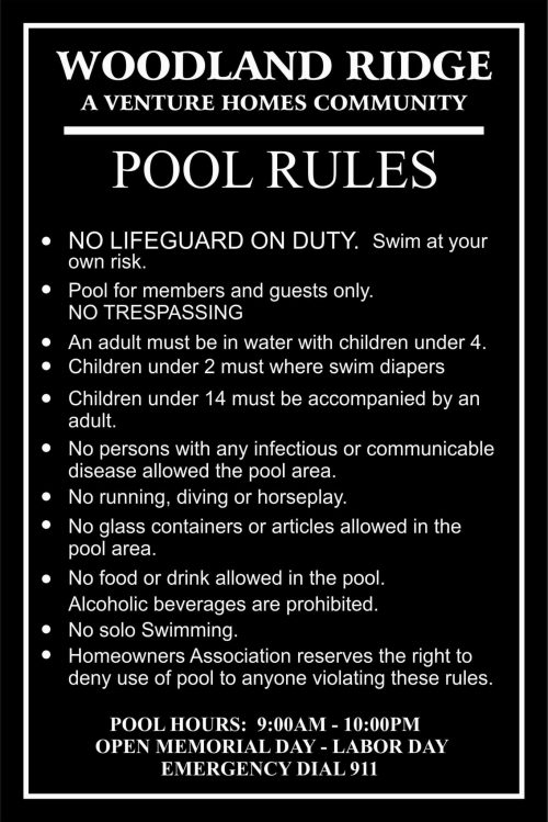 Woodland Ridge Pool Rules 1 2016